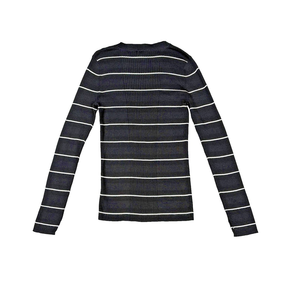 Athleta Long‎ Sleeve Sweater Womens XS Black Striped Merino Wool Blend Ribbed